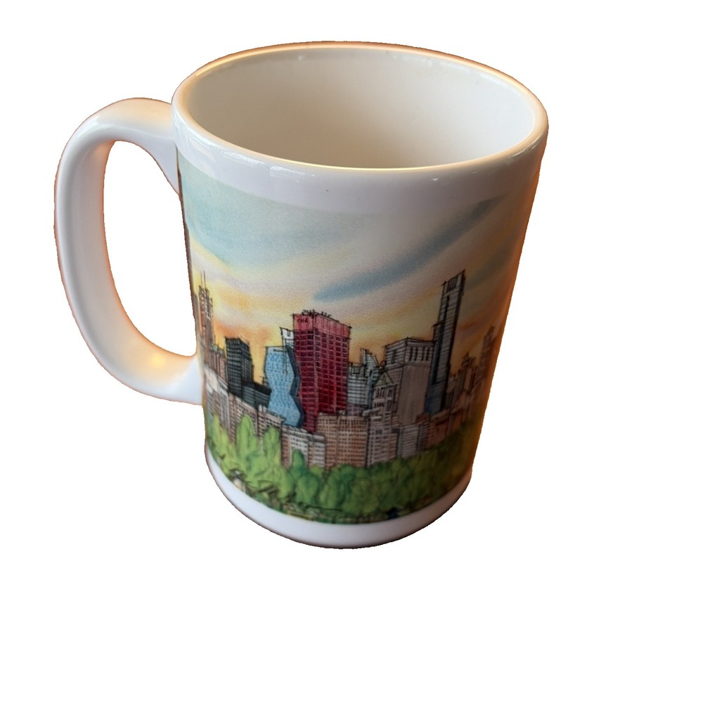 Mark McMahon‎ Signed Print Ceramic Mug Chicago Skyline Buildings Architecture